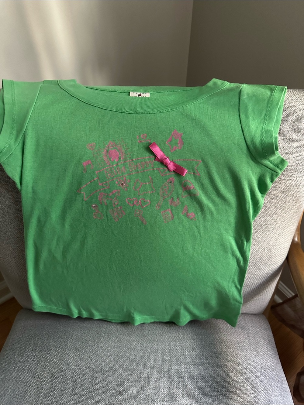 Tommy Hilfiger Green Short Sleeve Tee with Pink Bow Accent